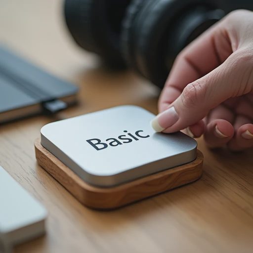 A minimalist close-up photograph of a hand gently lifting a Pro badge from a tech device, revealing a functional base-level badge underneath, symbolizing a rational purchase decision.