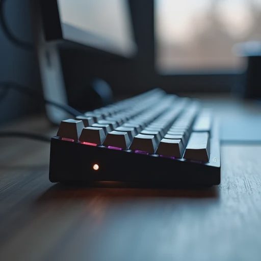 A minimalist close-up photo of a clean, plug-and-play mechanical keyboard resting on a wooden desk.