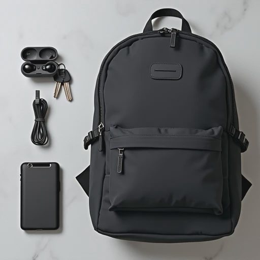 Everyday carry tech items including a power bank, earbuds case, and keys on a table.