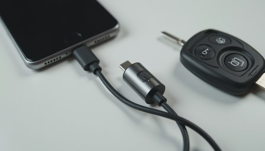 A close-up photo of a compact metal flashlight being charged with a USB-C cable on a clean desk.